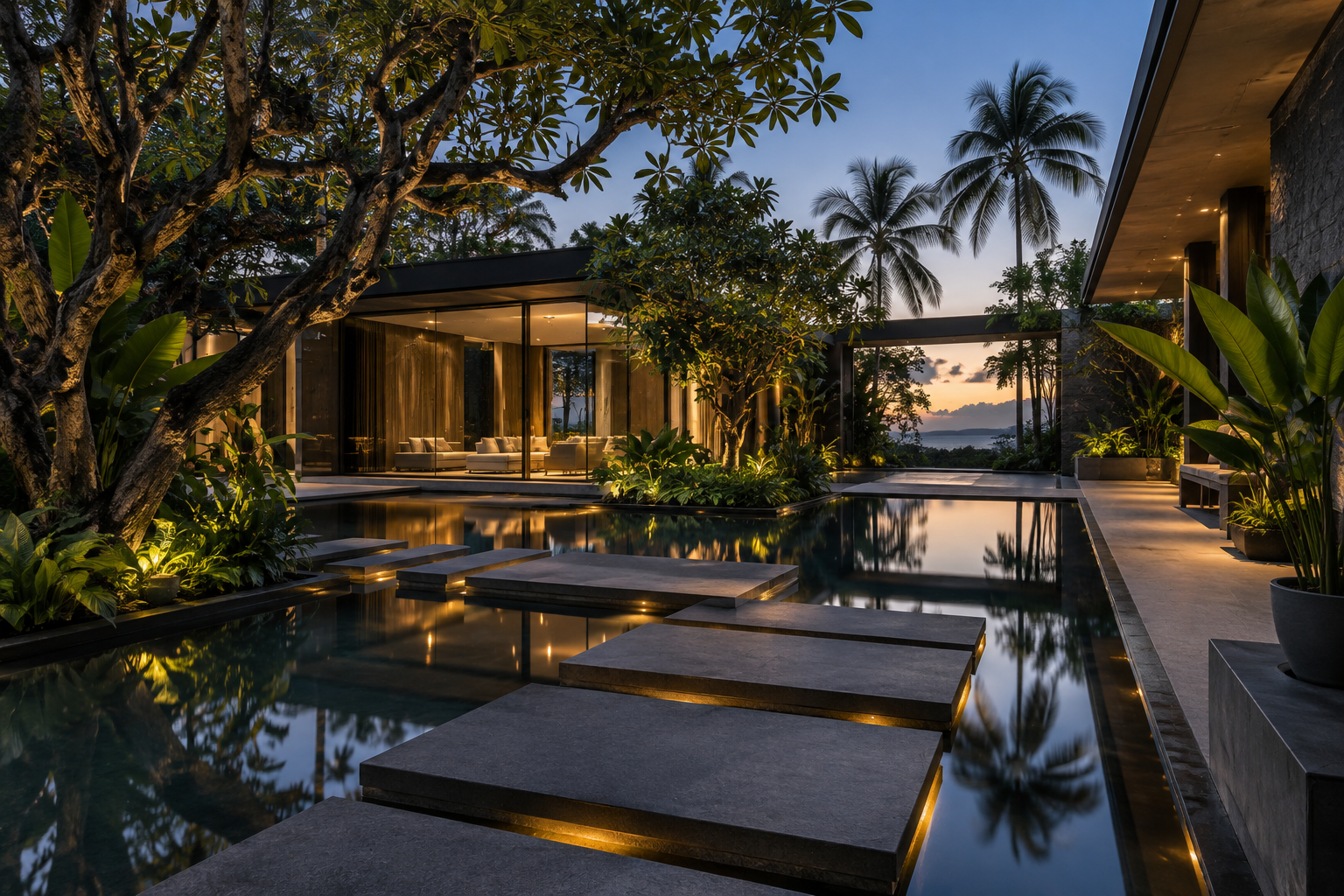 Modern tropical residential courtyard